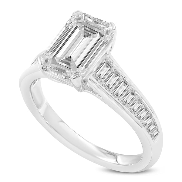 Certified Emerald Cut Lab Grown Diamond With Straight Baguette Sides (3.26 ctw), 14K White Gold