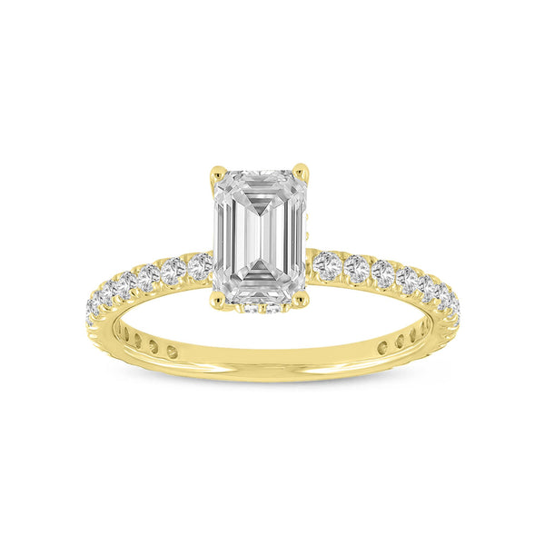 Meline 14K Yellow Gold Emerald Cut Lab Grown Diamond Hidden Halo Engagement Ring - 2.08 Ct