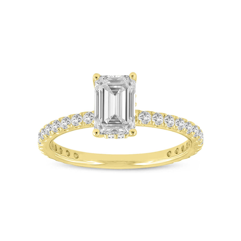 Meline 14K Yellow Gold Emerald Cut Lab Grown Diamond Hidden Halo Engagement Ring - 2.08 Ct