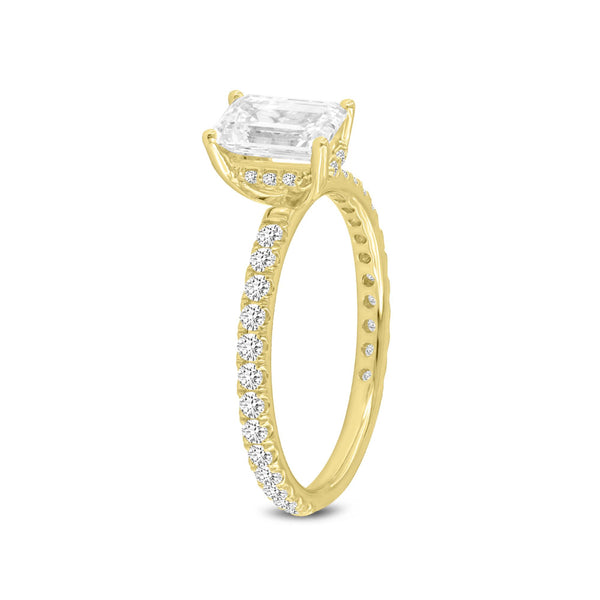 Meline 14K Yellow Gold Emerald Cut Lab Grown Diamond Hidden Halo Engagement Ring - 2.08 Ct