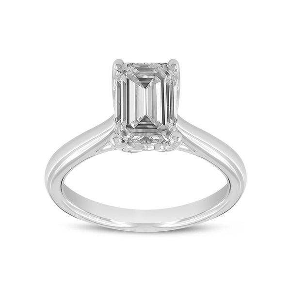 Certified Lab Grown Emerald Cut Diamond Cathedral Solitaire Ring (1.52 ctw) in 14K Gold