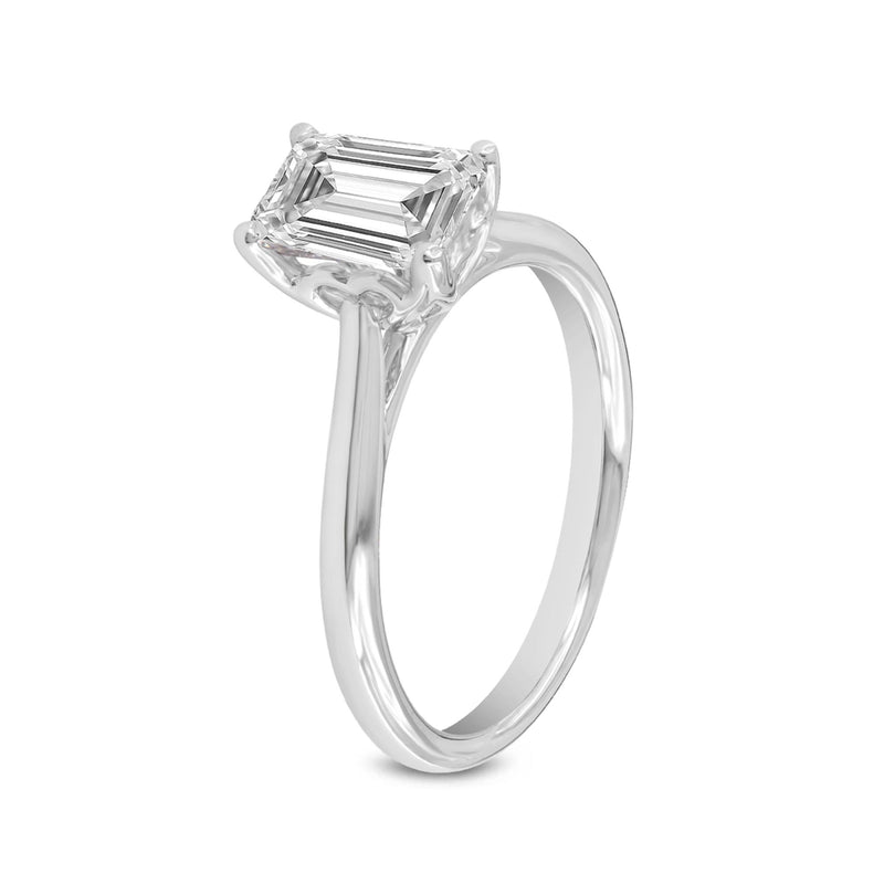 Certified Lab Grown Emerald Cut Diamond Cathedral Solitaire Ring (1.52 ctw) in 14K Gold