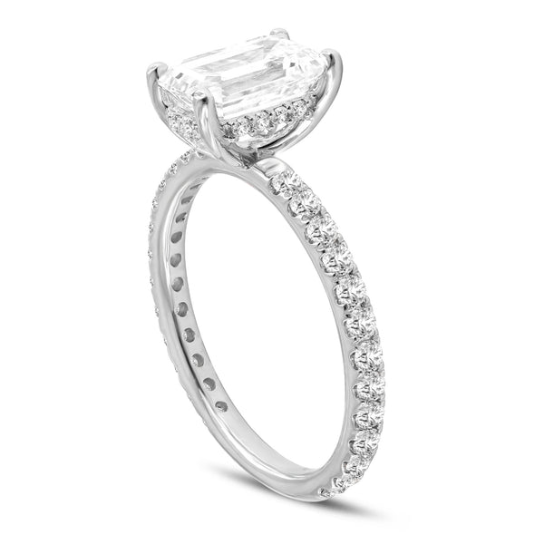 Zina 14K White Gold Emerald Cut Hidden Halo Lab Grown Diamond Engagement Ring - 2.55 Ct