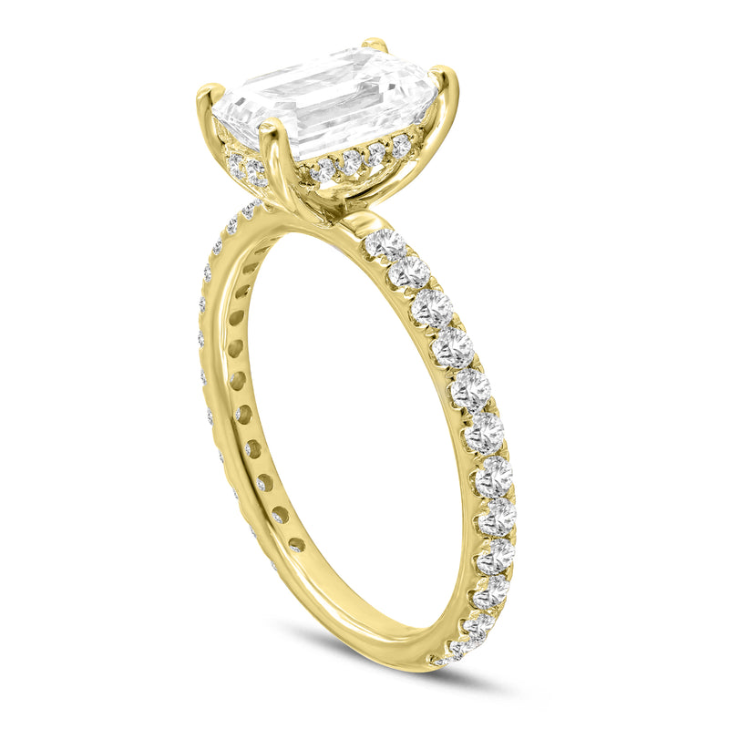 Zina 14K Yellow Gold Emerald Cut Hidden Halo Lab Grown Diamond Engagement Ring - 2.53 Ct