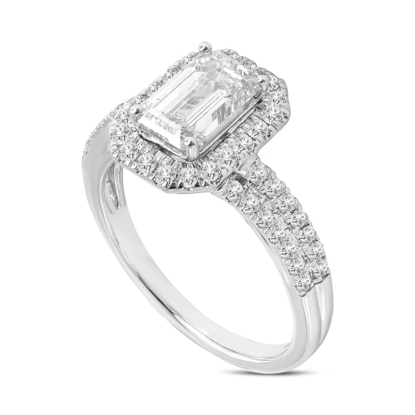 Mariam 14K White Gold Emerald Cut Lab Grown Diamond Halo Engagement Ring - 2.1 Ct