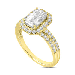 Mariam 14K Yellow Gold Emerald Cut Lab Grown Diamond Halo Engagement Ring - 2.12 Ct