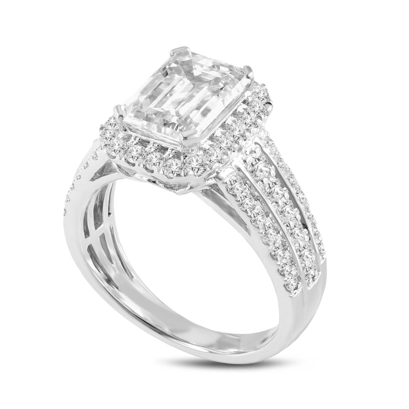 Nare 14K White Gold Emerald Cut Lab Grown Diamond Halo Engagement Ring - 4.04 Ct