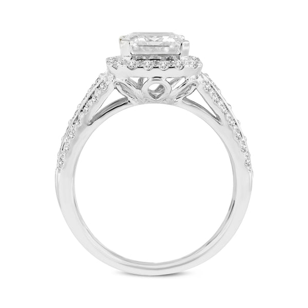 Nare 14K White Gold Emerald Cut Lab Grown Diamond Halo Engagement Ring - 4.04 Ct