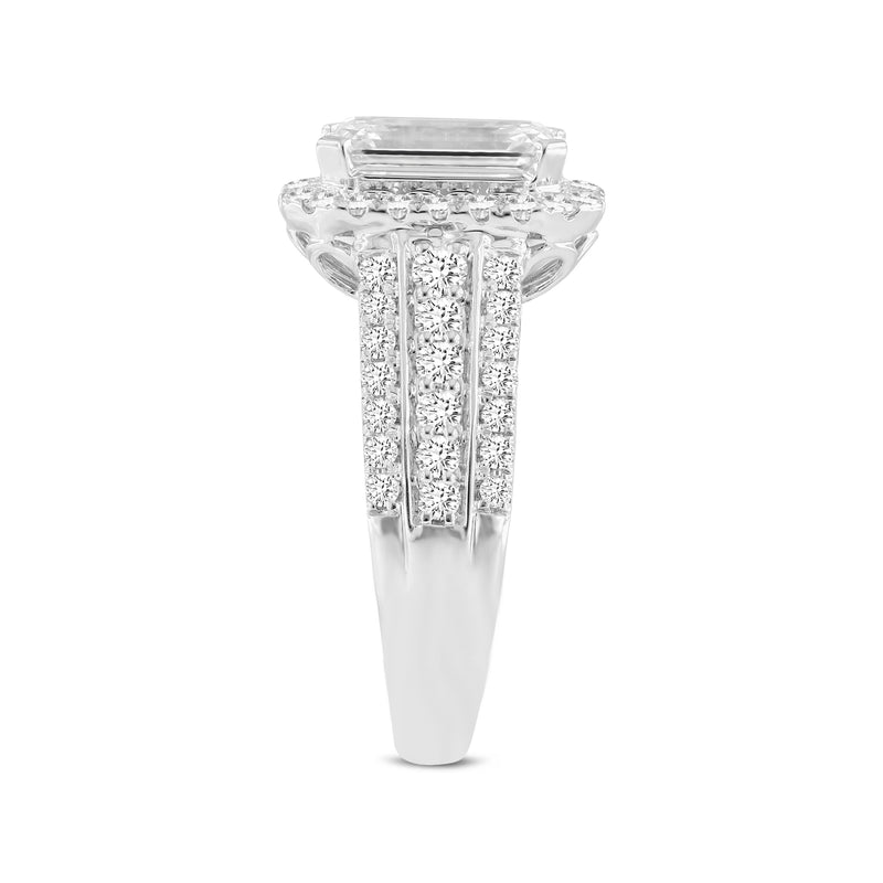 Nare 14K White Gold Emerald Cut Lab Grown Diamond Halo Engagement Ring - 4.04 Ct