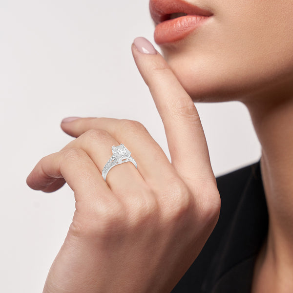 Alia 14K White Gold Emerald Cut Lab Grown Diamond Engagement Ring - 3.2 Ct