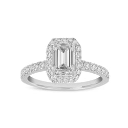 Certified Lab Grown Emerald Cut Halo Diamond Ring (1.70 ctw) in 14K Gold