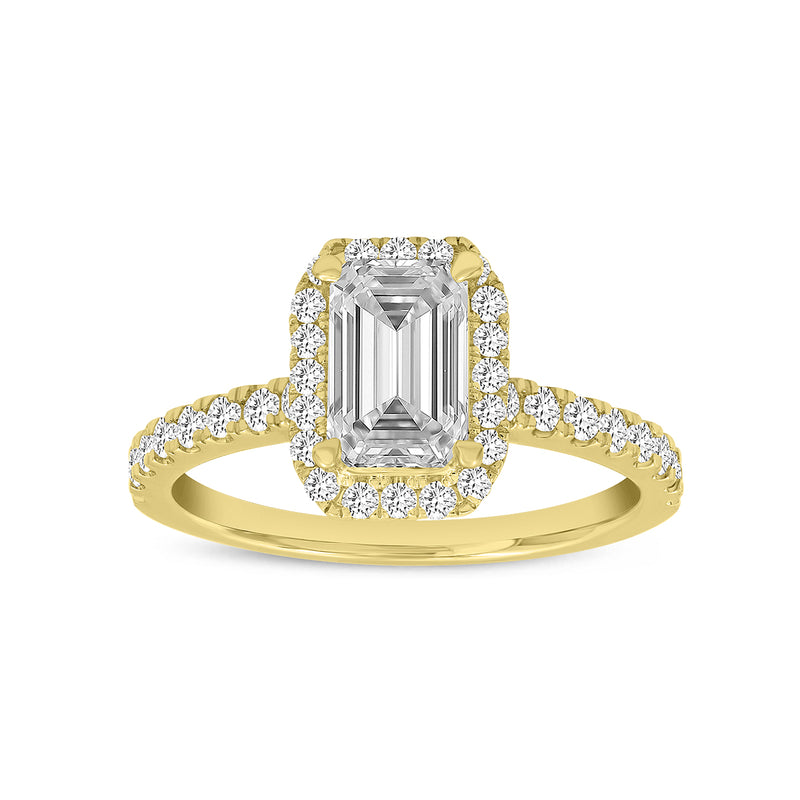 Ivey 14K Yellow Gold Emerald Cut Lab Grown Diamond Halo Engagement Ring - 1.77 ctw