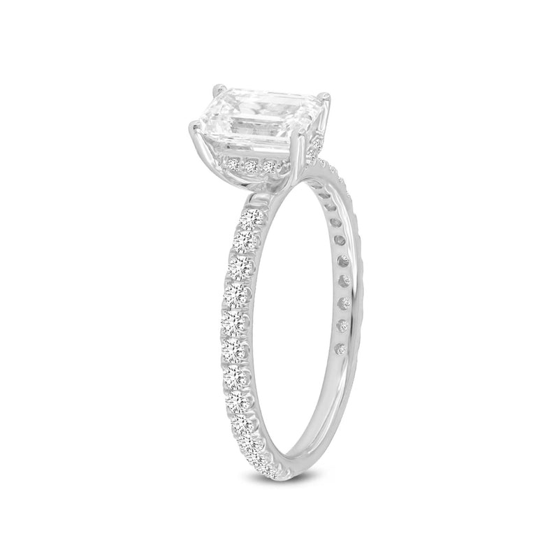 Certified Lab Grown Emerald Cut Hidden Halo Solitaire Diamond Ring (1.70 ctw) in 14K Gold