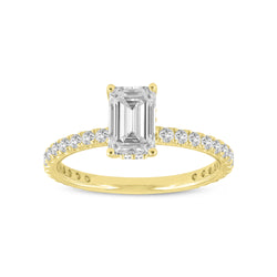 Certified Lab Grown Emerald Cut Hidden Halo Solitaire Diamond Ring (1.65 ctw) in 14K Yellow Gold