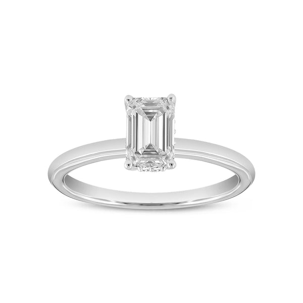 Certified Lab Grown Emerald Cut Cathedral Hidden Halo Solitaire Diamond Ring (1.07 ctw) in 14K Gold