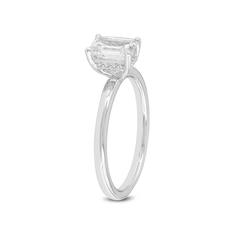 Certified Lab Grown Emerald Cut Cathedral Hidden Halo Solitaire Diamond Ring (1.07 ctw) in 14K Gold