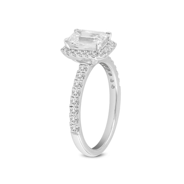 Certified Lab Grown Emerald Cut Halo Diamond Ring (1.77 ctw) in 14K Gold