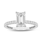 Diadem 14K White Gold Emerald Cut Lab Grown Diamond Hidden Halo Engagement Ring - 2 ctw