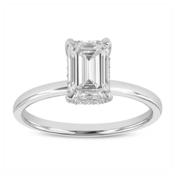 Certified Lab Grown Diamond Emerald Cut Solitaire Hidden Halo Ring (1.60 ctw) in 14K Gold