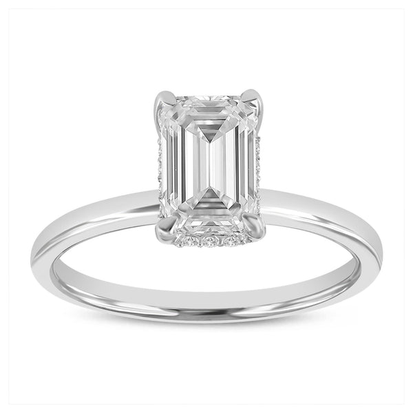 Certified Lab Grown Diamond Emerald Cut Solitaire Hidden Halo Ring (1.60 ctw) in 14K Gold