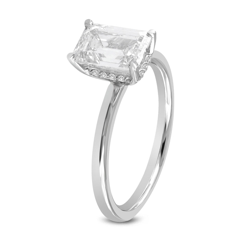 Certified Lab Grown Diamond Emerald Cut Solitaire Hidden Halo Ring (1.60 ctw) in 14K Gold