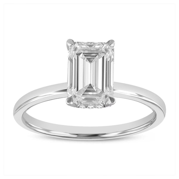 Certified Lab Grown Diamond Emerald Cut Solitaire Hidden Halo Ring (2.10 ctw) in 14K Gold