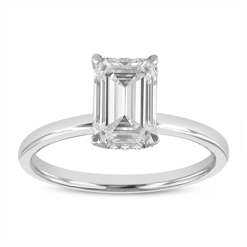 Certified Lab Grown Diamond Emerald Cut Solitaire Hidden Halo Ring (2.10 ctw) in 14K Gold