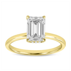Delphine 14K Yellow Gold Emerald Cut Lab Grown Diamond Hidden Halo Engagement Ring - 2.1 ctw