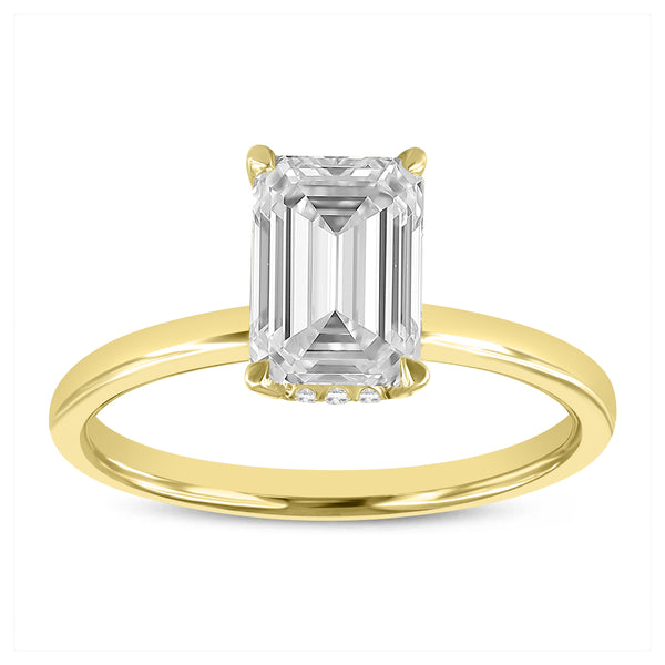 Delphine 14K Yellow Gold Emerald Cut Lab Grown Diamond Hidden Halo Engagement Ring - 2.1 ctw