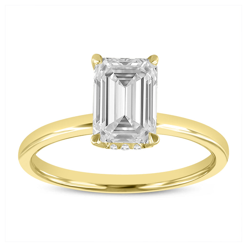 Delphine 14K Yellow Gold Emerald Cut Lab Grown Diamond Hidden Halo Engagement Ring - 2.1 ctw