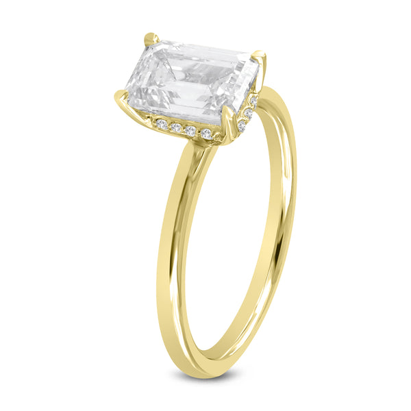 Delphine 14K Yellow Gold Emerald Cut Lab Grown Diamond Hidden Halo Engagement Ring - 2.1 ctw