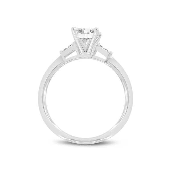 Certified Lab Grown Emerald Cut Diamond Three Stone with Tapered Baguettes (1.55 ctw) in 14K Gold