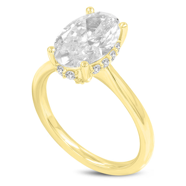 Hera 14K Yellow Gold Oval Cut Lab Grown Diamond Hidden Halo Ring - 3 Ct