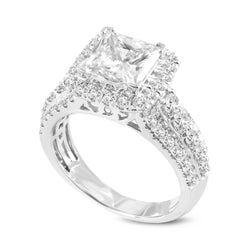 Sofia 14K White Gold Princess Cut Lab Grown Diamond Halo Engagement Ring - 3.44 Ct