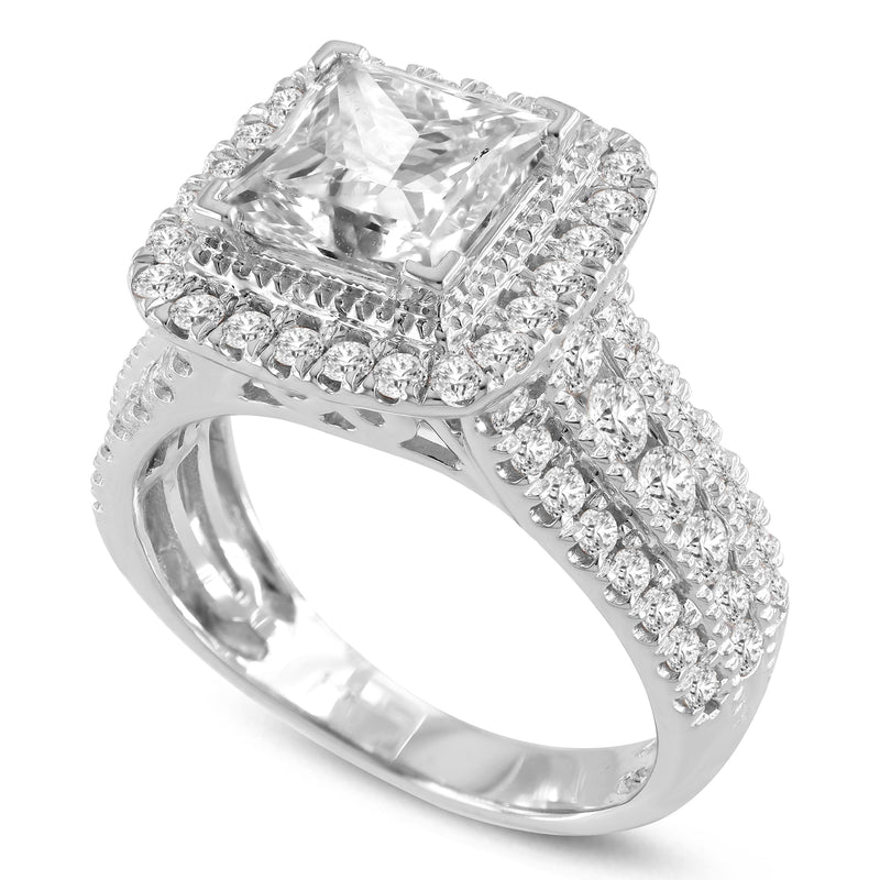 Miroslava 14K White Gold Princess Cut Lab Grown Diamond Halo Engagement Ring - 3.93 Ct