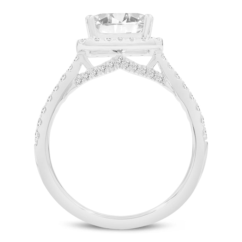 Certified Princess Cut Lab Grown Diamond (2.42 ctw) Halo Ring in 14K White Gold