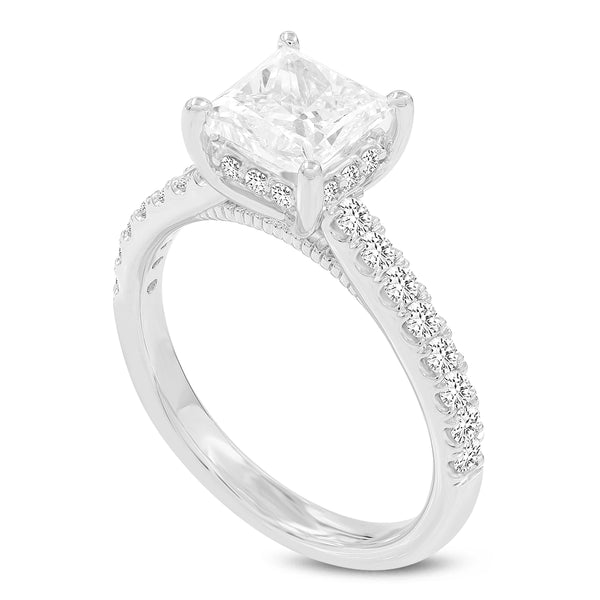 Aneliya 14K White Gold Princess Cut Lab Grown Diamond Hidden Halo Engagement Ring - 1.95 Ct