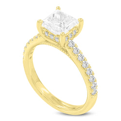 Aneliya 14K Yellow Gold Princess Cut Lab Grown Diamond Hidden Halo Engagement Ring - 1.95 Ct