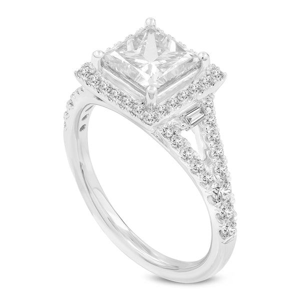 Certified Princess Cut Lab Grown Diamond Halo Ring (2.20 ctw) in 14K White Gold
