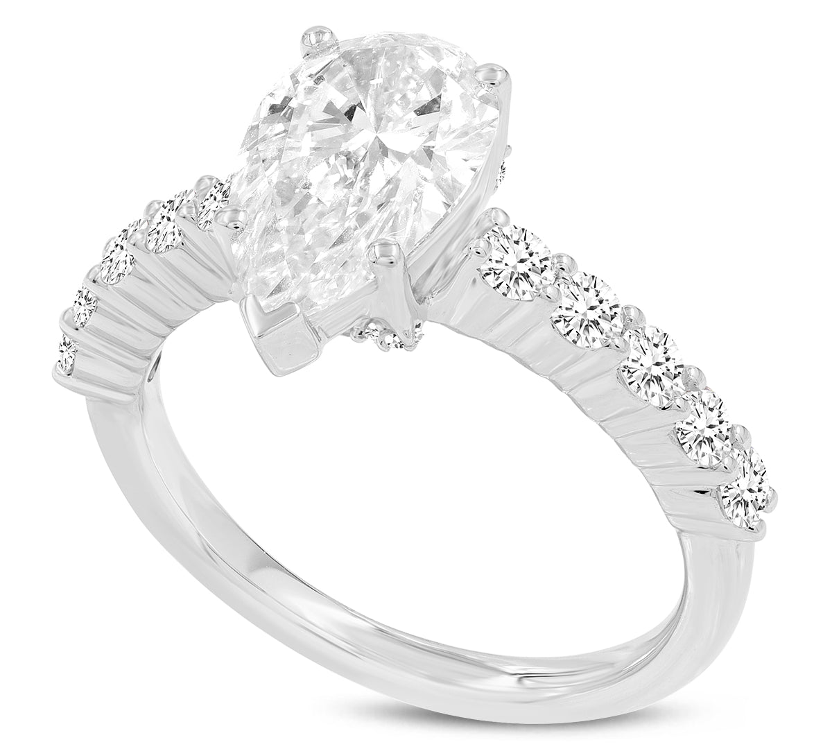 Iris 14K White Gold Pear Shaped Lab Grown Diamond Hidden Halo Ring - 2.7 Ct