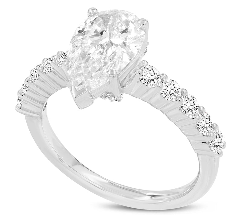 Iris 14K White Gold Pear Shaped Lab Grown Diamond Hidden Halo Ring - 2.7 Ct