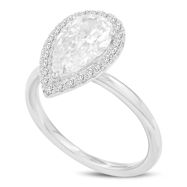 Certified Pear Shaped Lab Grown Diamond (1.96 ctw) Halo Ring in 14K White Gold