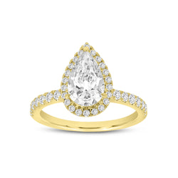 Farah 14K Yellow Gold Pear Lab Grown Diamond Halo Engagement Ring - 1.92 Ct