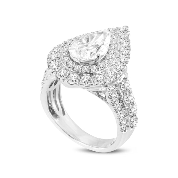 Augusta 14K White Gold Pear Lab Grown Diamond Halo Engagement Ring - 4.71 Ct