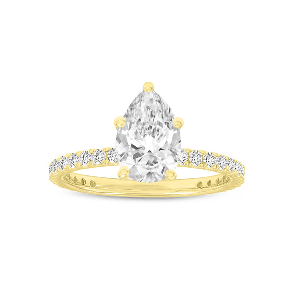 Rania 14K Yellow Gold Pear Lab Grown Diamond Hidden Halo Engagement Ring - 1.98 Ct