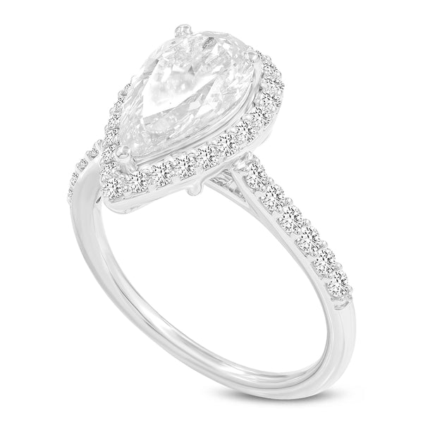Certified Pear Shaped Lab Grown Diamond (2.23 ctw) Halo Ring in 14K White Gold