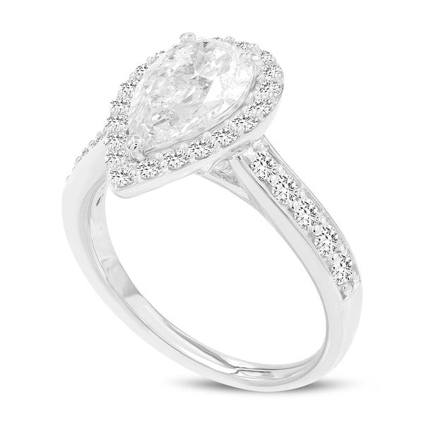 Certified Pear Shaped Lab Grown Diamond (2.47 ctw) Halo Ring in 14K White Gold