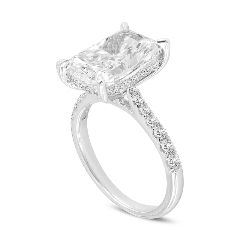 Bayan 14K White Gold Radiant Cut Lab Grown Diamond Hidden Halo Engagement Ring - 5.6 Ct