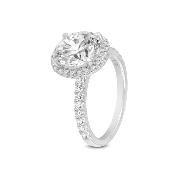 Certified Lab Grown Round Halo Signature Diamond Ring (3.00 ctw) in 14K Gold