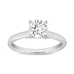 Certified Round Shape Lab Grown Diamond (1.21 ctw) Hidden Halo Ring in 14K White Gold